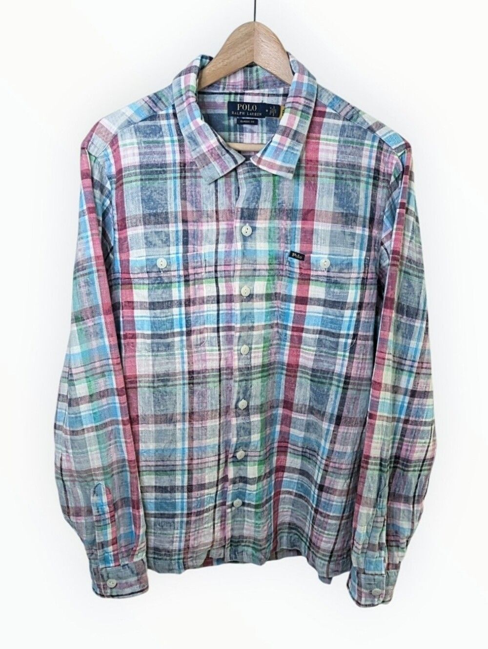 Polo Ralph Lauren Men's Multi-Color Pastel Plaid Button-Up Shirt Medium